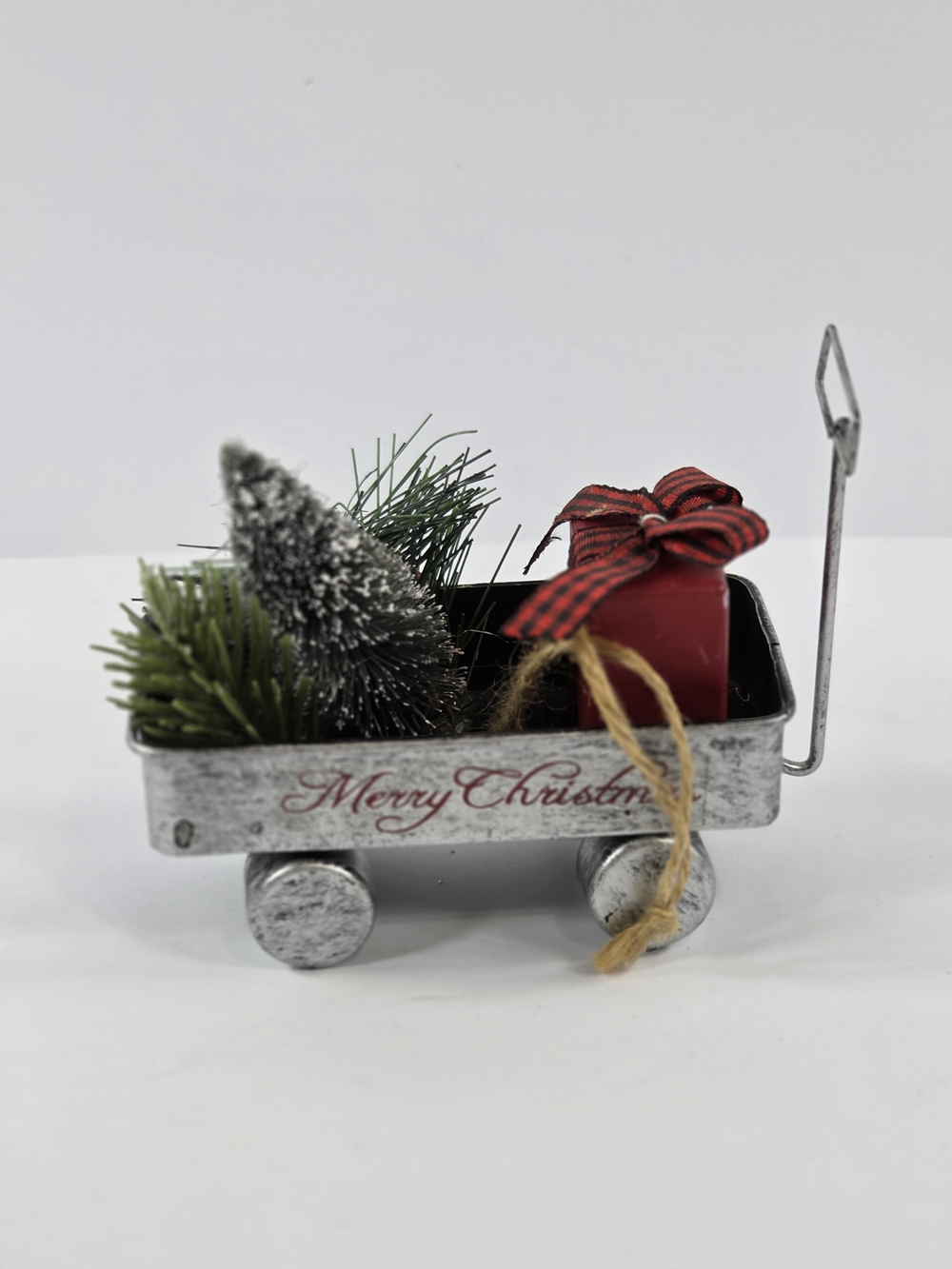 Galvanized Metal Wagon Merry Christmas With Tree And Gift Ornament